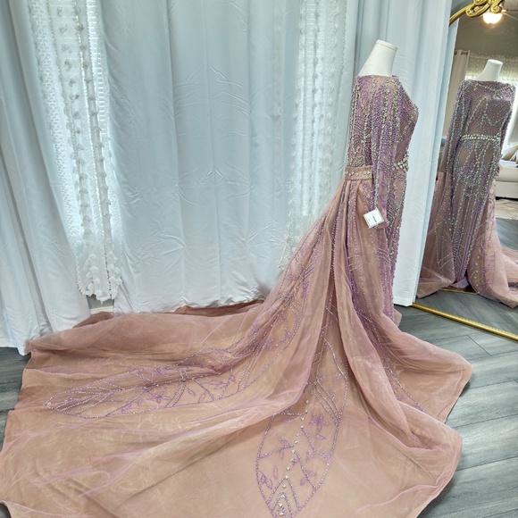Iyza Belaar Beaded Sequin Embroidered Hand Beaded Gown Dress Purple Size 8 - Picture 7 of 10